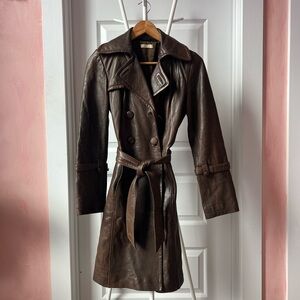 Chocolate Brown Leather Trench Coat